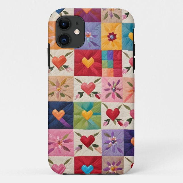 Coques Case-Mate iPhone Coeurs et courtepointe de fleurs (Dos)