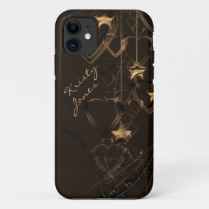 Coque iPhone 11 Coeurs et étoiles - Chocolat et Gold iPhone 5 Coqu