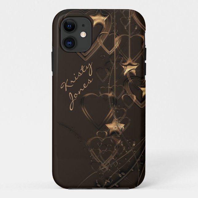 Coques Case-Mate iPhone Coeurs et étoiles - Chocolat et Gold iPhone 5 Coqu (Dos)