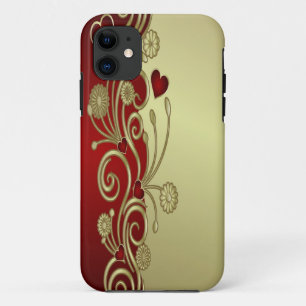 Coque iPhone 11 Coeurs et manuscrits rouges et dorés