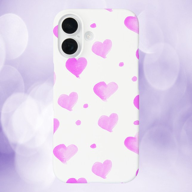 Coques Case-Mate iPhone Coeurs et points Aquarelle Motif rose (A phone case with a pink watercolor heart and dot pattern.)