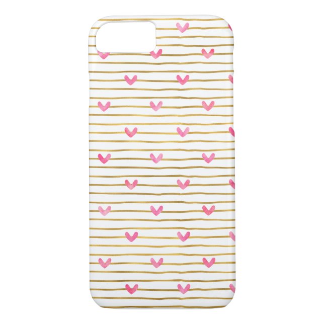 Coques Case-Mate iPhone Coeurs et rayures roses d'or (Dos)