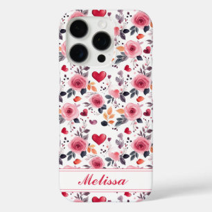 Coque iPhone 16 Pro Coeurs Et Roses Roses