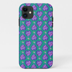 Coque Case-Mate Pour iPhone Coeurs floraux et Fleurs minuscules Motif sur Vert