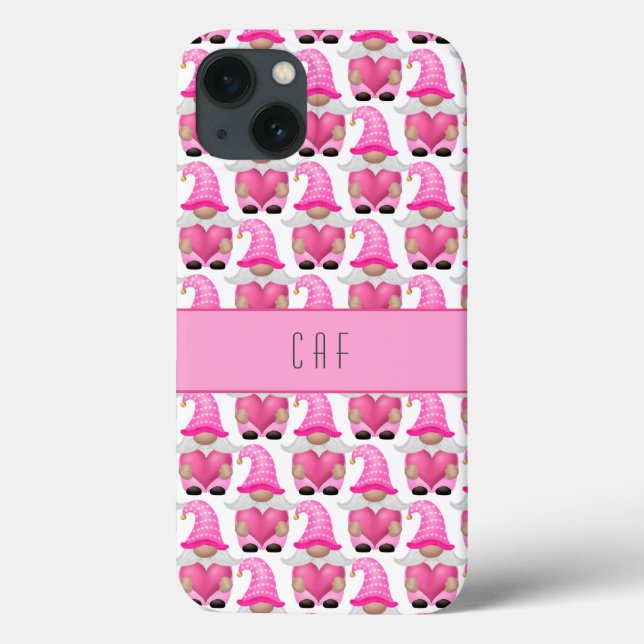 Coques Case-Mate iPhone Coeurs Gnomes roses Monogramme Bois mou (Verso)