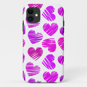 Case-Mate iPhone Case Coeurs griffés violets et roses modernes Valentine