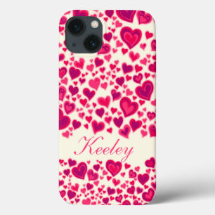 Coque Case-Mate iPhone Coeurs motif rose chaud & crème nommé