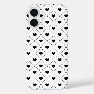 Coque Pour iPhone 16 Cœurs Noirs Grille Géométrique Minimaliste Coquett
