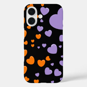 Coque Pour iPhone 16 cœurs orange et violet à pois