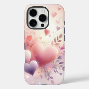 Coque iPhone 16 Pro Cœurs pastel fantaisistes Amour floral romantique