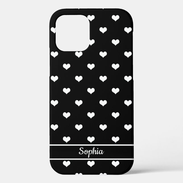 Coques Case-Mate iPhone Cœurs personnalisés avec prénoms motif noir mignon (Verso)