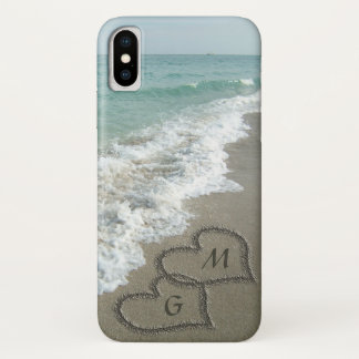 Coque Case-Mate iPhone Coeurs personnalisés de sable sur la plage