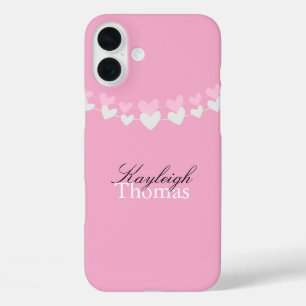 Coque Pour iPhone 16 Plus Cœurs Personnalisés Rose et Blanc