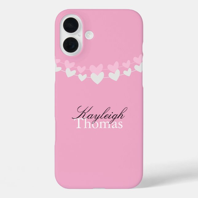 Coques Case-Mate iPhone Cœurs Personnalisés Rose et Blanc (Verso)