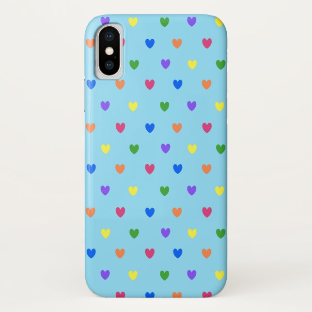 Coques Case-Mate iPhone Cœurs pois arc-en-ciel sur bleu bébé (Dos)