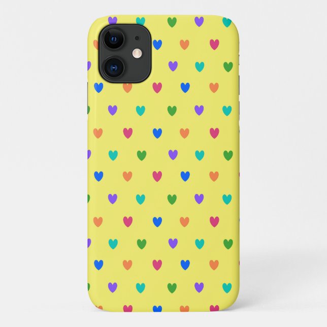 Coques Case-Mate iPhone Cœurs pois arc-en-ciel sur jaune (Dos)