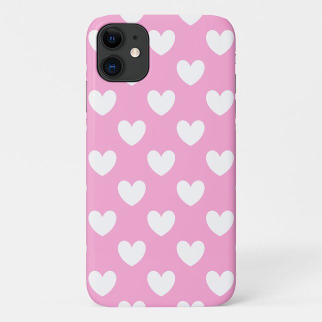 Coques Case-Mate iPhone Cœurs pois blancs sur rose barbe à papa (Dos)