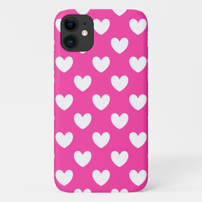 Coques Case-Mate iPhone Cœurs pois blancs sur rose fuchsia (Dos)