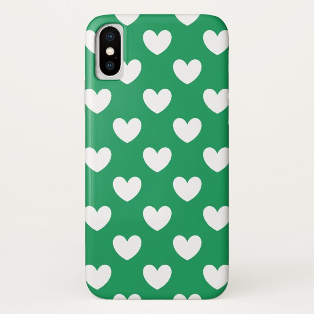 Coques Case-Mate iPhone Cœurs pois blancs sur vert Kelly (Dos)