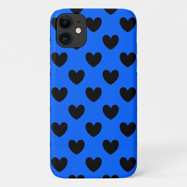 Coques Case-Mate iPhone Cœurs pois noirs sur fond bleu (Dos)