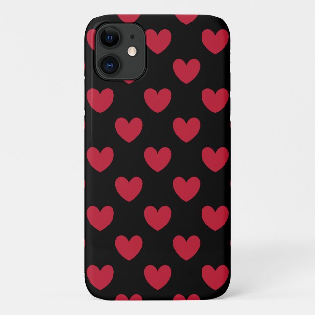Coques Case-Mate iPhone Cœurs pois rouges sur fond noir (Dos)