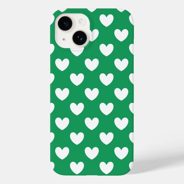 Coques Case-Mate iPhone Coeurs polka blanc sur Kelly green (Verso)