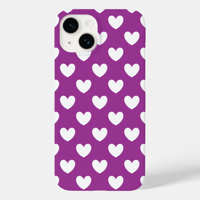 Coques Case-Mate iPhone Coeurs polka blanc sur violet (Verso)