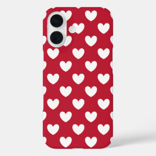 Coque Pour iPhone 16 Coeurs polka blancs et rouges