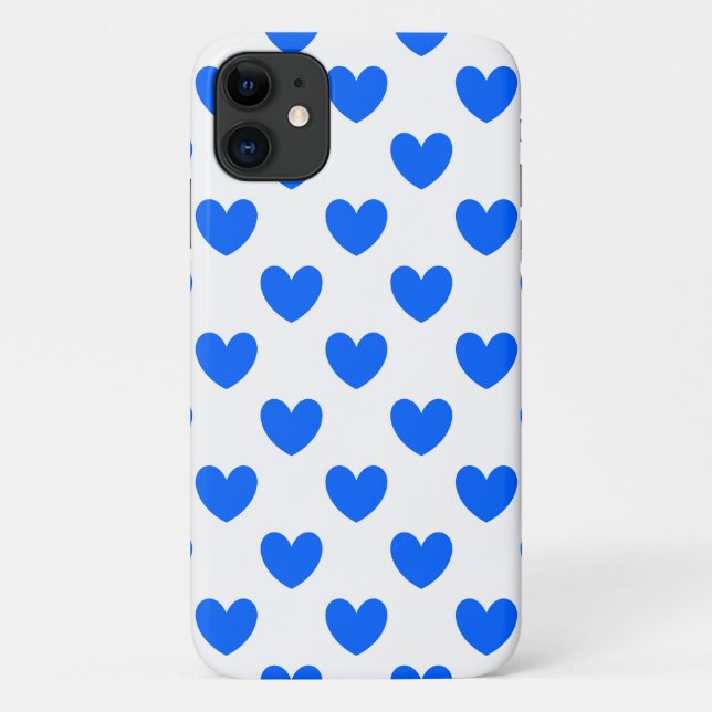 Coques Case-Mate iPhone Coeurs polka bleu sur blanc (Dos)