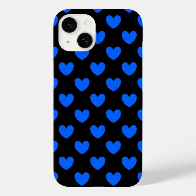 Coques Case-Mate iPhone Coeurs polka bleu sur noir (Verso)