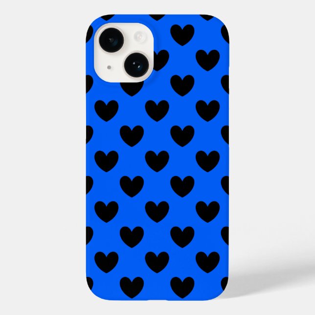 Coques Case-Mate iPhone Coeurs polka noirs sur bleu (Verso)