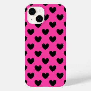Coque Case-Mate iPhone Coeurs polka noirs sur rose fuchsia
