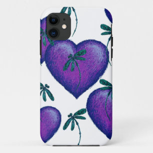 Coque iPhone 11 Coeurs pourpres et libellules