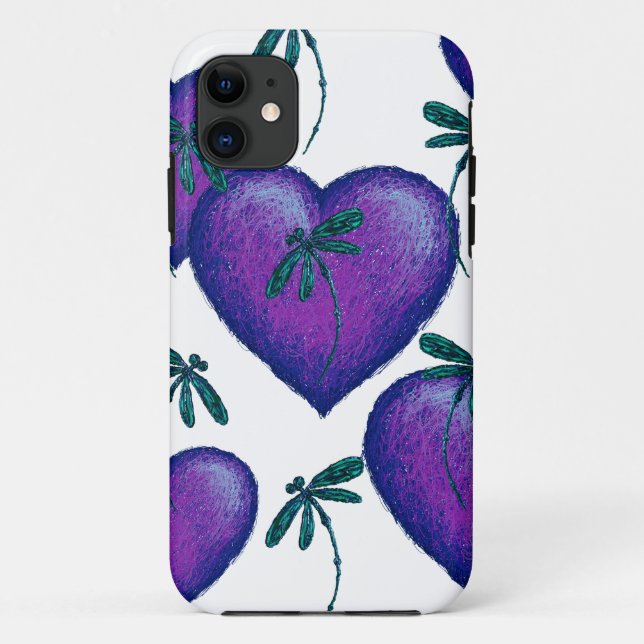 Coques Case-Mate iPhone Coeurs pourpres et libellules (Dos)
