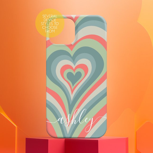Coques Case-Mate iPhone Coeurs psychédéliques Calligraphie Nom du script B (Personalized Phone Case with Custom Text and Trendy Design)
