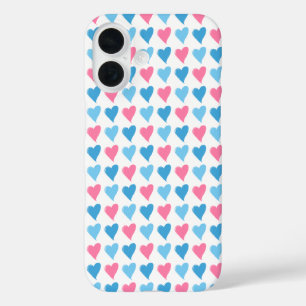 Coque Pour iPhone 16 Coeurs rose et bleu Valentine