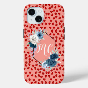 Coque Case-Mate iPhone Coeurs rose et rouge mignon motif monogramme perso