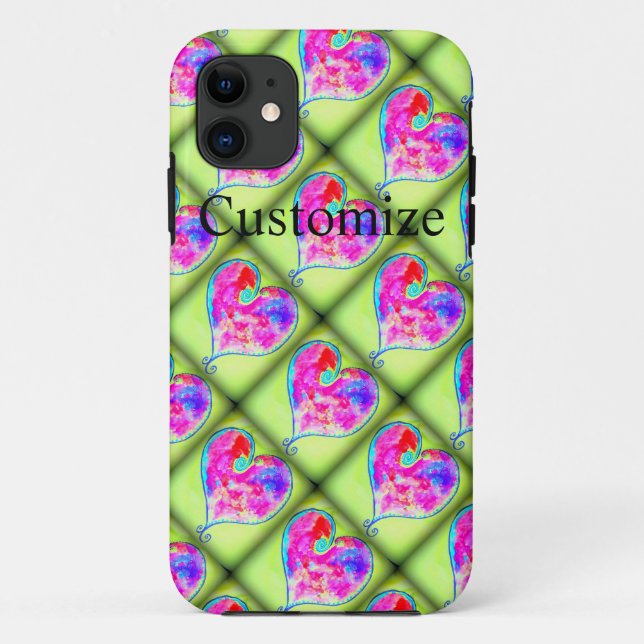 Coques Case-Mate iPhone coeurs roses diamants verts (Dos)