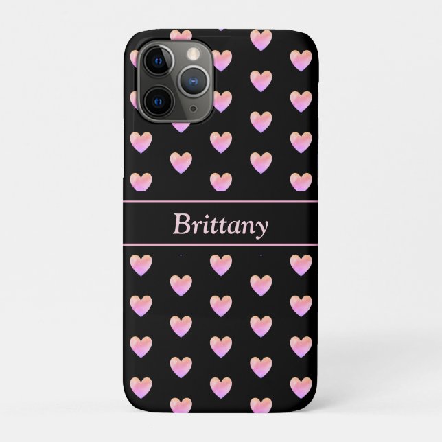 Coques Case-Mate iPhone Cœurs roses modernes sur fond noir (Dos)