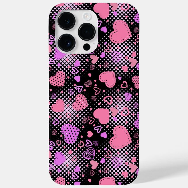Coques Case-Mate iPhone Coeurs roses Motif 01 Black BG (Verso)