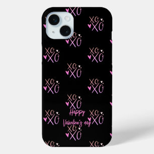 Coque Case-Mate iPhone Cœurs roses "XOXO" Joyeuse Saint-Valentin Noir