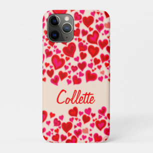 Coque Case-Mate Pour iPhone Coeurs rouge rose chaud & nom crème