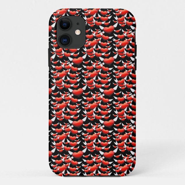 Coques Case-Mate iPhone Coeurs rouges avec ailes en noir (Dos)
