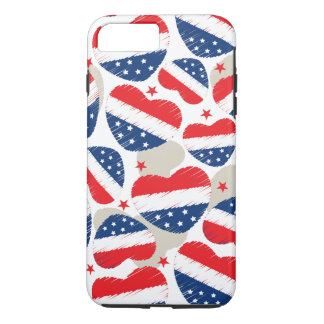 Coque iPhone 7 Plus Coeurs rouges, blancs et bleus