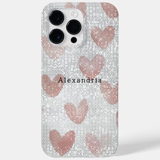 Coques Case-Mate iPhone Cœurs scintillants rose blanc (Verso)