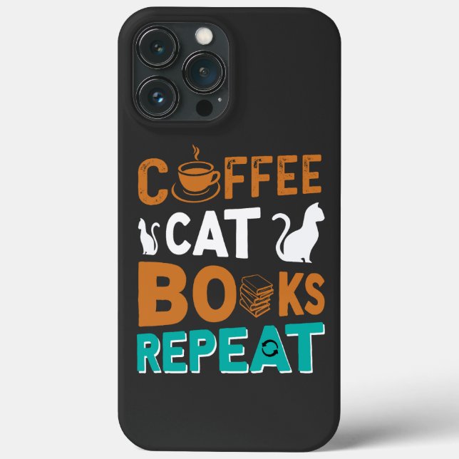 Coques Case-Mate iPhone Coffee Cat Books Répéter, lire et café amoureux (Verso)