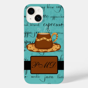 Coque Case-Mate iPhone Coffee Cup Script Monogramme Nom Turquoise