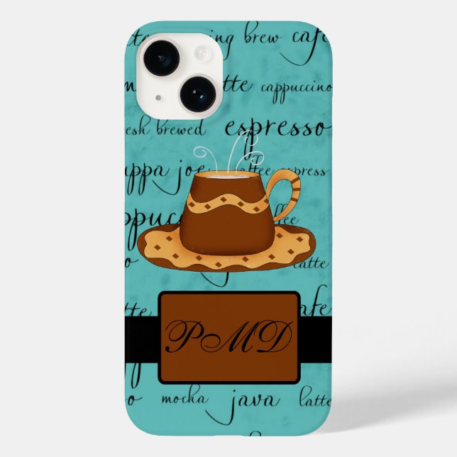 Coques Case-Mate iPhone Coffee Cup Script Monogramme Nom Turquoise (Verso)