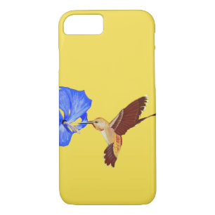 Coque iPhone 8/7 Colibri d'or et Hibiscus bleu