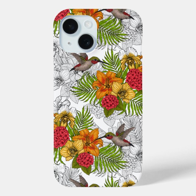 Coques Case-Mate iPhone Colibris et bouquet tropical (Verso)